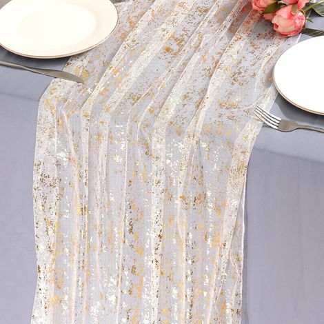 Chemin de Table Filet avec Feuille d'or 75x300cm, 2PCS Chemin de Table Doré Tulle Pailleté Organza Table Métallisé Decoration Table Anniversaire (1/5)