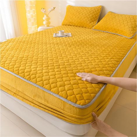 Housse de Matelas Matelassée Épaissie avec 2 Taies d'Oreiller – Draps Élastiques Tout Compris,Protection de Matelas Décorative pour Chambre à Coucher,Jaune,150x200 cm (1/5)