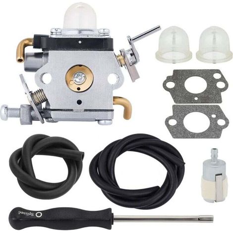 Carburatore completo di guarnizione, tubo carburante e candela per decespugliatori Husqvarna 122LD e 122C. Sostituisce i codici ricambio 581734301 e 574386701. - Crezuo