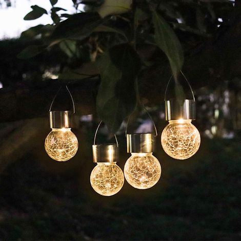 boules solaires craquelées en verre, décoratives pour jardin, cour, clôture, arbres ou décoration de fêtes (blanc chaud)