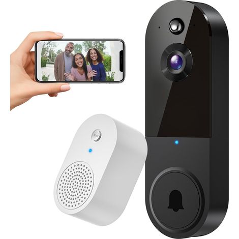 Cámara de video inteligente, cámara de vigilancia inalámbrica para interiores y exteriores, detección humana con IA, visión nocturna, vista en vivo, timbre incluido, audio de 2 vías, WiFi de (1/4)