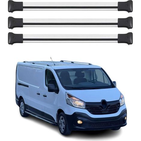 OMAC Barres de toit en aluminium pour Renault Trafic III 2014-2026 – TÜV / DIN 75302:2019 – Charge max 75 kg – 2 barres Argent (1/4)