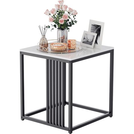 Table d’Appoint en Marbre - Bout de Canapé Noir Table Basse Marbre Rectangulaire Salon Moderne et Scandinave – 40x40x45cm (1/5)