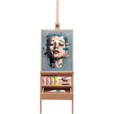Chevalet d'atelier en bois de hêtre pliable avec tiroir, réglable en hauteur 154-198 cm Convient pour la peinture d'art et la publicité extérieure, les enfants et les adultes (1/5)