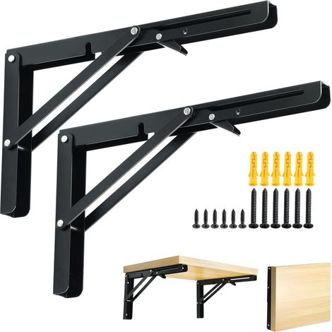 2 Pièces Equerre Pliable Robustes de 30 CM, Support Console Pliable de 90°, Supports d' Étagère Murale en Acier Inoxydable pour Chambre/Salle de Bain/Cuisine, Equerre Etagere Murale Pratique (1/5)