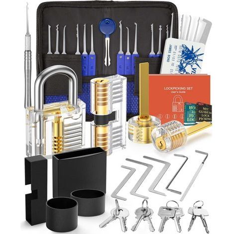 Kit de Crochetage Serrure 38+4 Pièces, [2026 Difficulty Upgrade & Ideal Gift] Lock Picking Kit Outils de D’entraînement avec 4 Serrure Transparente Cadenas, pour Serruriers Débutant et Pro (1/5)