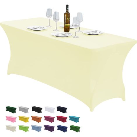 Nappe de Table Extensible en élasthanne pour Tables Pliantes rectangulaires, infroissables, élastique et Extensible pour fête, Banquet, Mariage et événements (Beige) (1/5)