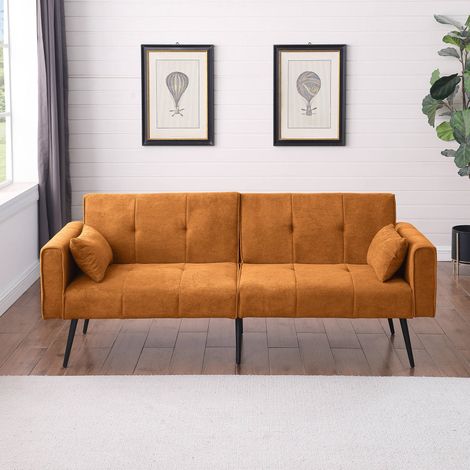 Divano letto 172.7 cm arancione in tessuto velluto a coste con struttura stabile e montaggio semplice (1/5)