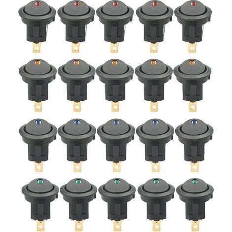 20 pièces DC 12V 20A interrupteur à bascule rond lumière LED interrupteur à bascule commande marche-arrêt interrupteur SPST pour voiture camion ATV UTV (20 pièces) (1/5)