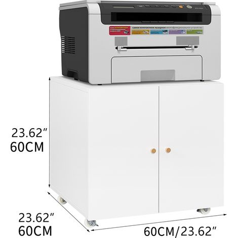 Armoire roulante blanche pour imprimante, classeur mobile avec porte et étagère ajustable, meuble de bureau pour maison et petits espaces