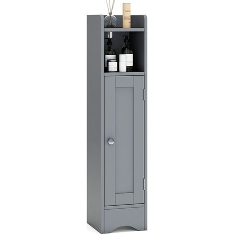 Meuble de Salle de Bain, Armoire d’Angle avec Porte & Étagères Réglables, Meuble de Rangement pour Papier Toilette, Gris (1/5)