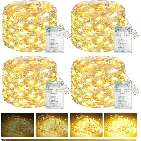 btfarm 4er-Pack 50 LED-Lichterkette – 5 m – Mit Timer – Dimmbar – 8 Modi – Wasserdicht – Batteriebetrieben – USB-Anschluss – Für Weihnachten und Partys – Warmweiß (1/5)