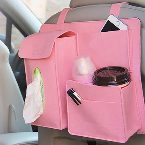Sac suspendu pour siège arrière de voiture, organisateur de rangement multifonction, attaches à crochets et boucles, grande capacité rose