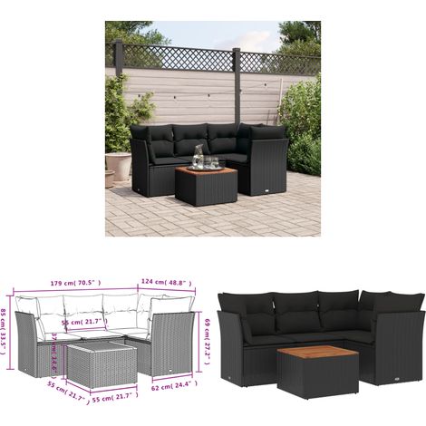 5-tlg. Garten-Sofagarnitur mit Kissen Schwarz Poly Rattan - Gartensortiment - Outdoor Möbel - Gartenlounge - Lounge Set - Rattan Gartenmöbel - Home & Living (1/3)