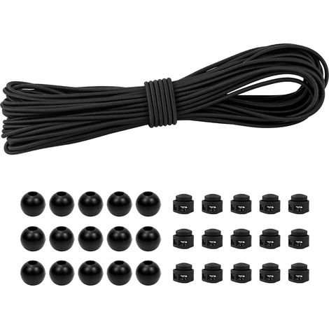 Tendeur Elastique 15m Noir, Corde Élastique Tendeurs Elastique avec Crochets, Sangle Elastique pour Bache, Crochet Velo, Crochet Fixation (Noir, 3mm x 15m) (1/5)