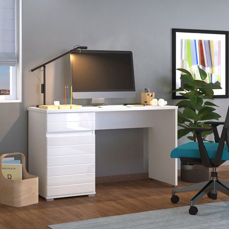 Escritorio Ajustable, 1 Cajón, 1 Estante, 1 Puerta, 130x50x75.5h cm Blanco (1/5)