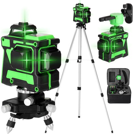 KKmoon Niveau laser autonivelant multifonctionnel 3D 12 lignes avec barre d'extension en alliage réglable sur 3 hauteurs de 1,5 m, support de trépied et sac de transport (1/5)