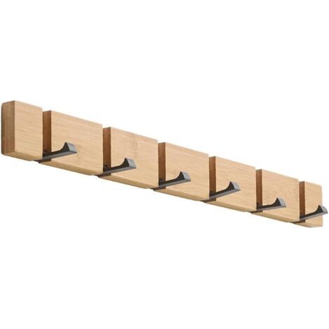 Patère Autocollante Solide en Bois avec 6 Crochets Pliables pour Accrocher Manteaux, Manteaux, Chapeaux, Écharpes, Sacs à Main et Clés