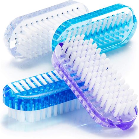 Lot de 4 brosses à mains, poils deux duretés, manche ondulé, nettoyage ongles pieds surfaces