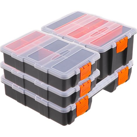 Relaxdays 4 box porta-minuterie, 3 misure, 49 scomp., PP, nero/arancio