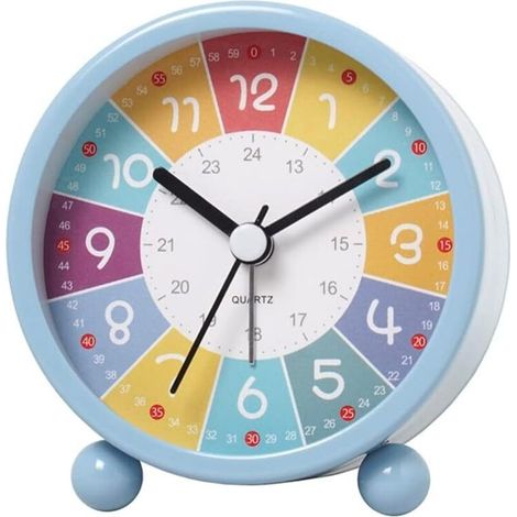 Horloge murale éducative pour apprendre l'heure, silencieuse et décorative (sans tic-tac), bleue, idéale pour les salles de classe ou les chambres.