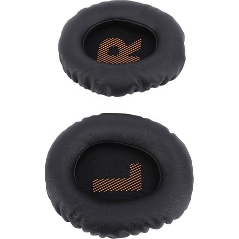 Lot de 2 coussinets de rechange en mousse à mémoire de forme et similicuir souple, couleur orange, pour casque audio sans fil. (1/5)