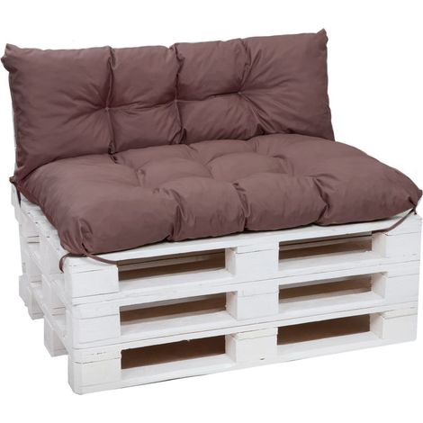 Set Coussins pour palettes, Assise 120 x 60 et Dossier 120 x 50cm, coussin palette extérieur Brun, SETGARDEN