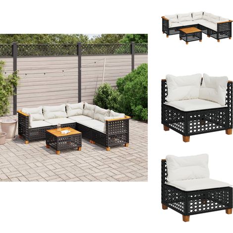 6-tlg. Garten-Sofagarnitur mit Kissen Schwarz Poly Rattan - Gartenmöbel Set - Esszimmergarnitur - Outdoor Möbel - Lounge Sofa - Rattan Gartenmöbel (1/5)