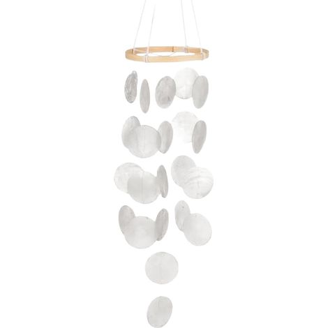 Carillon éolien en coquillage, décoration de jardin, décoration polyvalente à suspendre, 73/12,5/12,5 cm, carillon éolien, coquillages, éléments en bois, léger et facile à utiliser, pour la maison, le