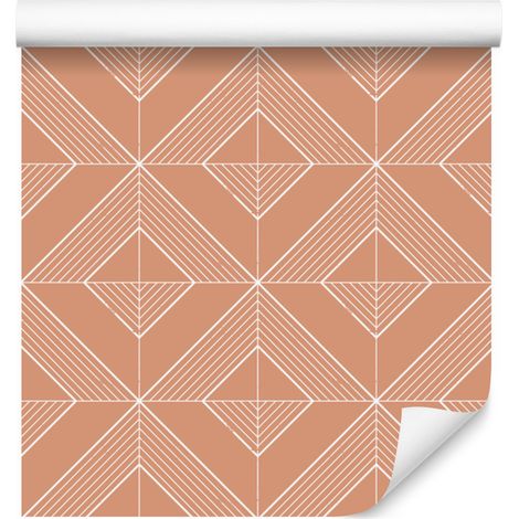 Papel pintado geométrico con rombos en tonos melocotón y crema, 50x1000 cm. (1/5)