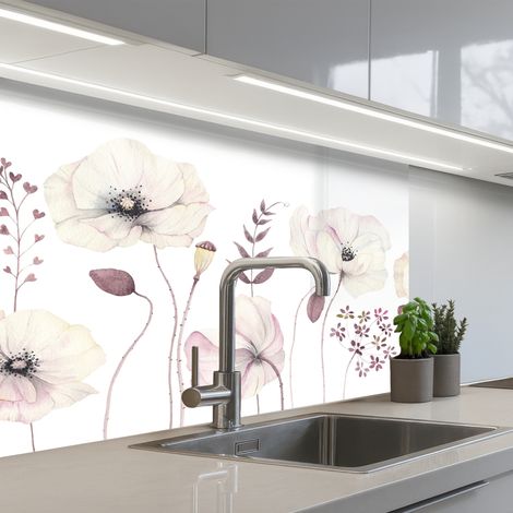 Kitchen Splashback Flowers - Pastel - Plants - White 80x60 cm (1/5)