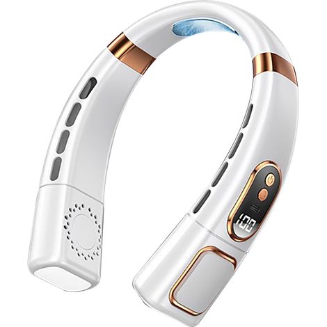 Ventilatore da Collo L25 con Piastra Raffreddante – 8000mAh, 5 Velocità, Display LED – Design Elegante in Metallo Bianco – Silenzioso per Ufficio, Viaggi e Outdoor (1/5)