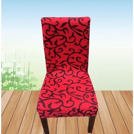 Lot de 6 Housses de Chaise Amovible Lavable Housse de Chaise Stretch Extensible avec Imprimé Floral pour Salle à Manger Rouge