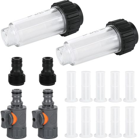 Filtre à Eau pour Camping-Car, Lot de 2 Filtre Tuyau Arrosage 3/4 Pouce  avec Adaptateur Rapide et Vanne de Régulation, pour Caravane, Bateau, Nettoyeur Haute Pression et Pompe de Jardin (1/5)