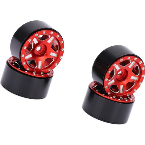 Jantes en aluminium 4 pièces pour voiture RC 1/24, durables et sans vis, faciles à installer, rouge pour véhicule télécommandé.