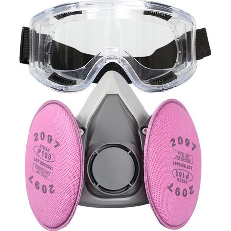 Demi-masque respiratoire réutilisable, filtre 2097 et lunettes de protection, bouchons d'oreilles, adapté à la peinture, à la poussière, au travail du bois et aux vapeurs organiques (1/4)