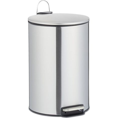 Poubelle à pédale 12l, en acier inoxydable, seau intérieur, rabattage automatique, salle de bain, WC, argenté (1/5)