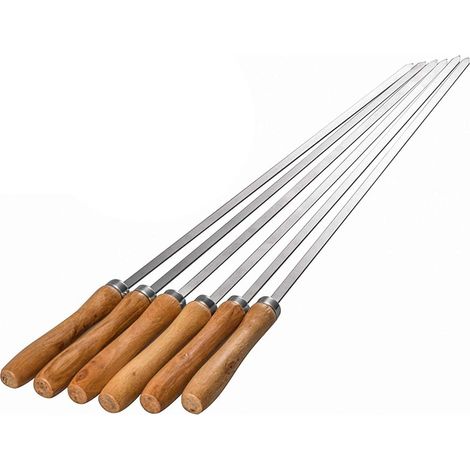 Brochettes plates à kebab de 42 cm (16,5 pouces), en acier inoxydable avec manches en bois, compatibles avec le barbecue, lot de 6 (1/5)