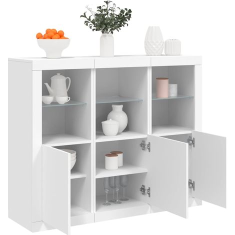 Buffets avec lumières LED, Bahut, Armoire de rangement 3 pcs blanc bois d'ingénierie FR255146 DESIGN IN (1/5)