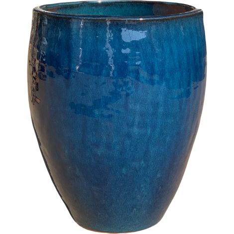 Pot grande taille d'extérieur POSEIDON2 28x31cm bleu azur, fait main en terre cuite émaillée, résistant au gel (1/7)