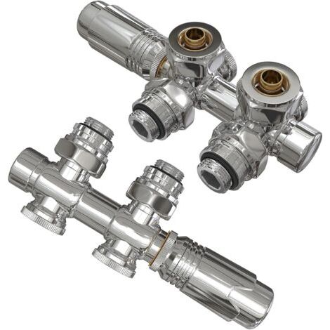 Set multiblocs pour le raccordement des radiateurs raccord avec thermostat 50mm accessoires de chauffage forme angle et passage raccord mural chrome 2 pièces (1/5)