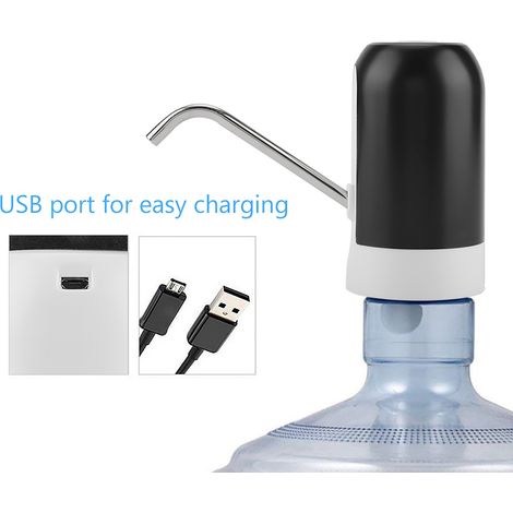 Pompe pour bonbonne d'eau transportable éclairage LED recharge USB distributeur ABS acier 304 noir 13x7.5cm maison bureau extérieur lot 4 pièces (1/5)