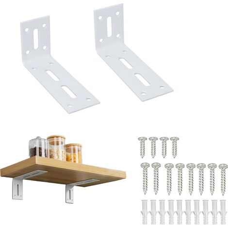 2 Pièces Equerre Etagere, 12 x 6 x 4 CM, Angle de 90 °, Supports d' Étagère Murale Pratique pour Chambre/Salle de Bain/Cuisine, Blanc