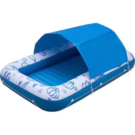 Mophorn Aufblasbare Schwimmmatratze 208 x 140 cm, Luftmatratze mit UPF 50+ Sonnendach, belastbar bis 250 kg, Badeinsel für zwei Personen, inkl. Kissen sowie Halterungen für Handy und Getränke (1/5)