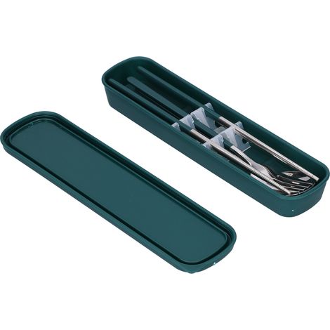 Ensemble de 3 pièces en acier inoxydable peint, baguettes, cuillère et fourchette, pour la cuisine et le bureau. Vert argenté. (1/5)