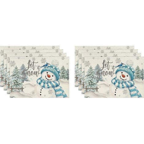 Lot de 8 sets de table de Noël roses enneigés, motif sapins de Noël, pour la décoration de la cuisine et de la salle à manger. (1/3)