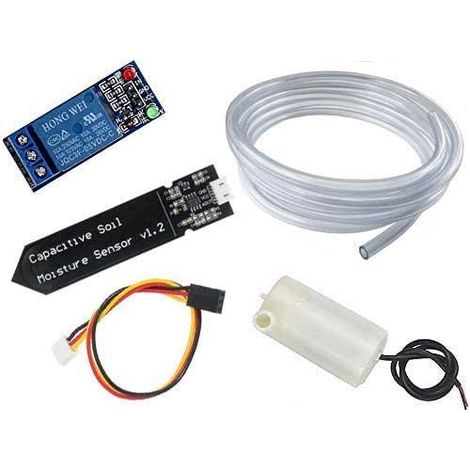 Kit d'arrosage Automatique pour DIY, Sol Détection D'Humidité + 5V 1 Canal Relais Module + Mini Micro Pompes à Eau Submersibles + 1M Tuyau Transparent pour Jardin Plante Fleur