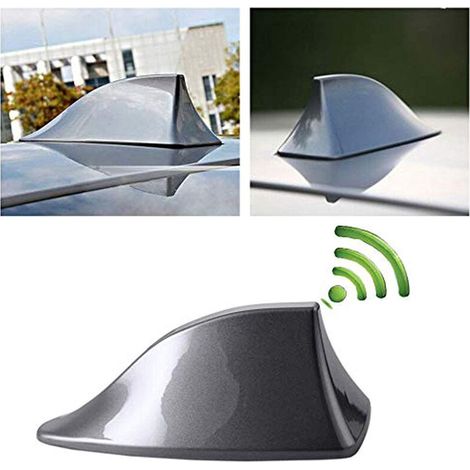 Antenne Requin Voiture Universelle en Forme Antenne D'aileron de Requin - Antenne de Voiture avec FM/AM Radio Signal avec Base adhésive étanche pour Auto SUV Camion Van (Gris) (1/4)