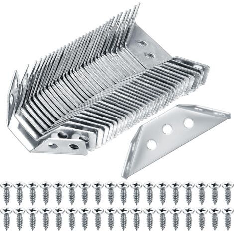 Lot de 30 connecteurs d'angle universels en acier inoxydable, équerres triangulaires pour meubles, armoires, chaises et tables.