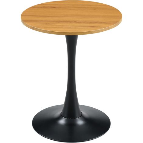 Tavolino rotondo 60 cm in MDF e metallo, finitura effetto legno, base nera, 72 cm (1/5)
